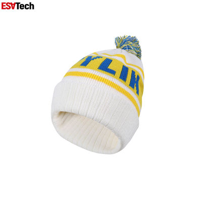 Orange Hi Vis Beanie Hat Embroidery Logo Solid Color Warm Winter Knit