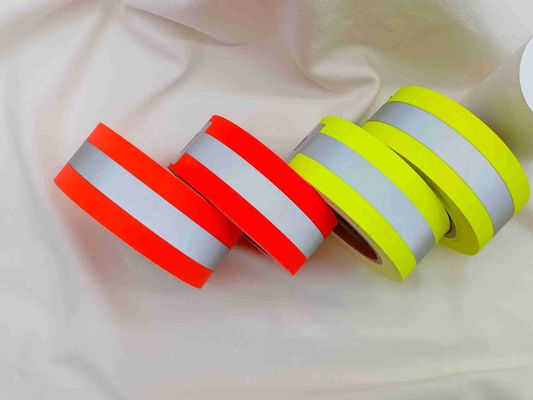 100% Cotton Yellow / Orange Silver Color Flame Retardant Reflective Tape 5*2 CC For Sew On Clothing